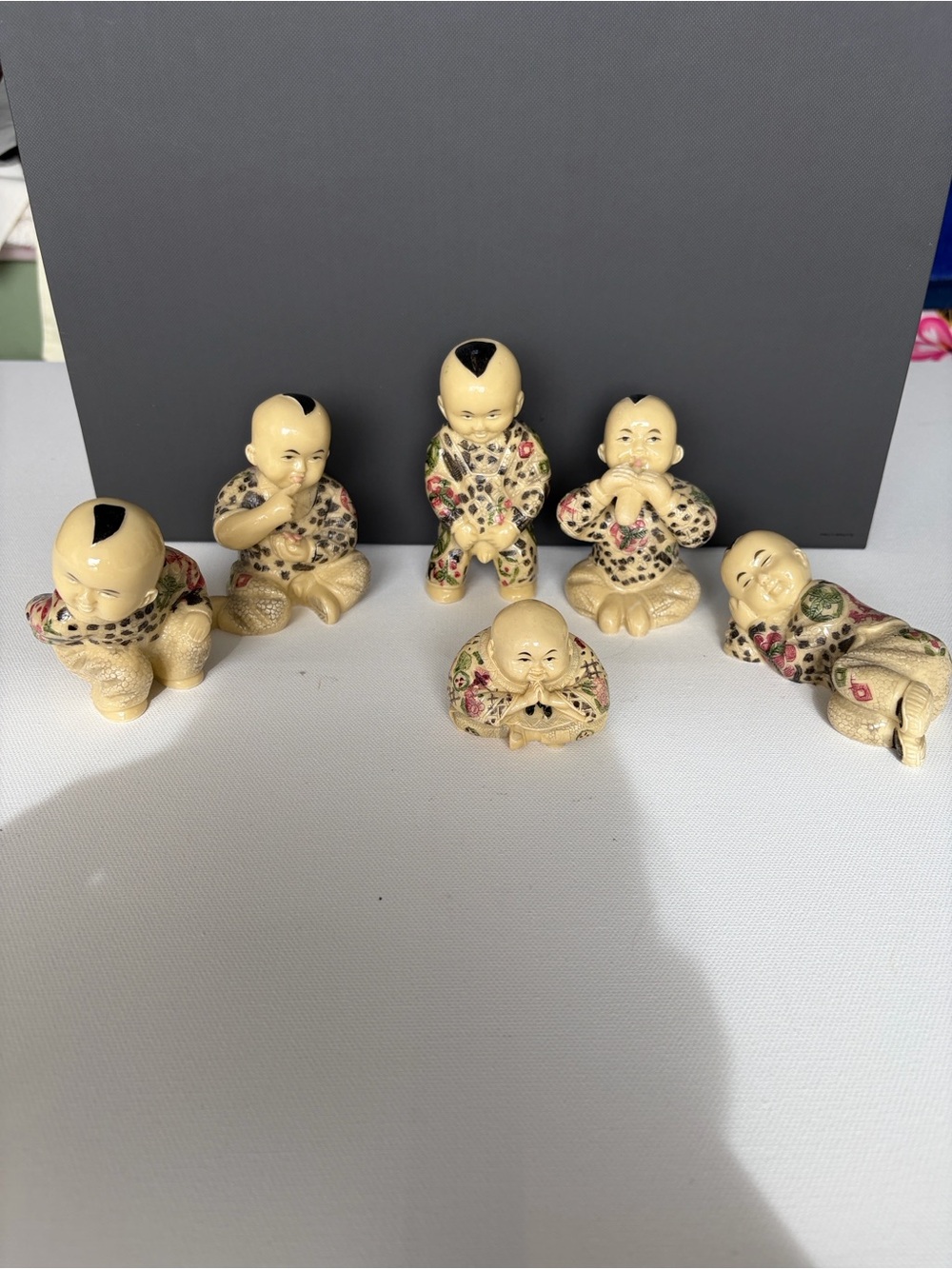 Set of 6 Small Decorative Porcelain Figurines - Floral Accents